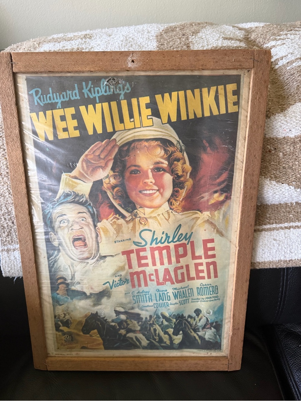 1937 Shirley Temple movie advertising poster in rustic frame